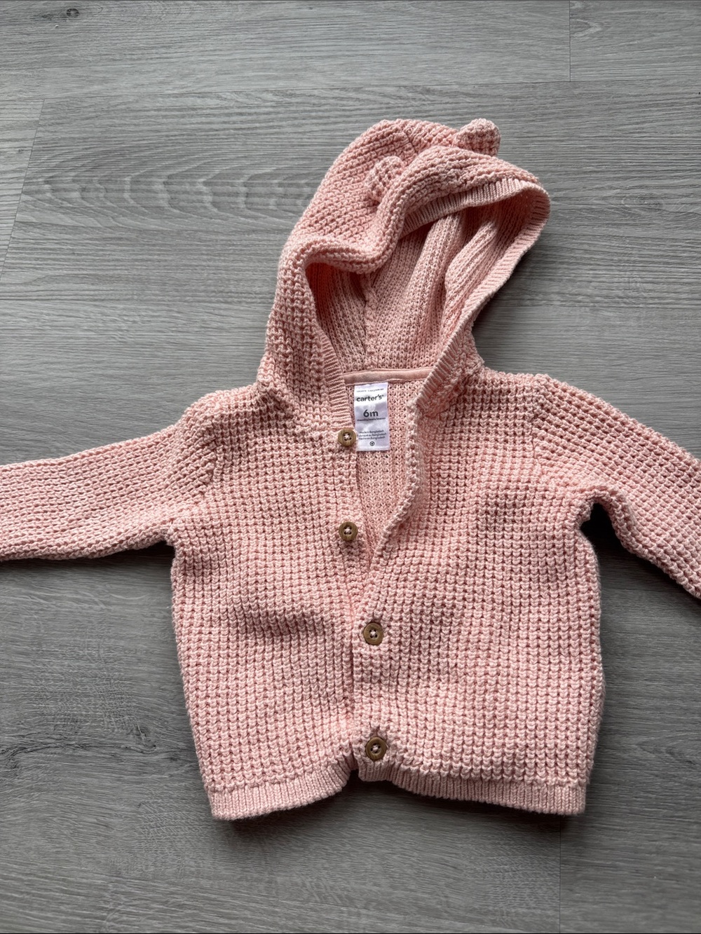 Carter's Light Pink Hooded Knit Cardigan with Wooden Buttons